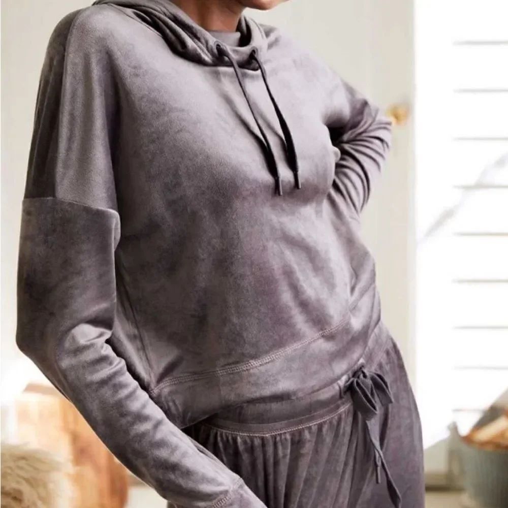 AERIE Offline After Party Velour Hoodie Gray